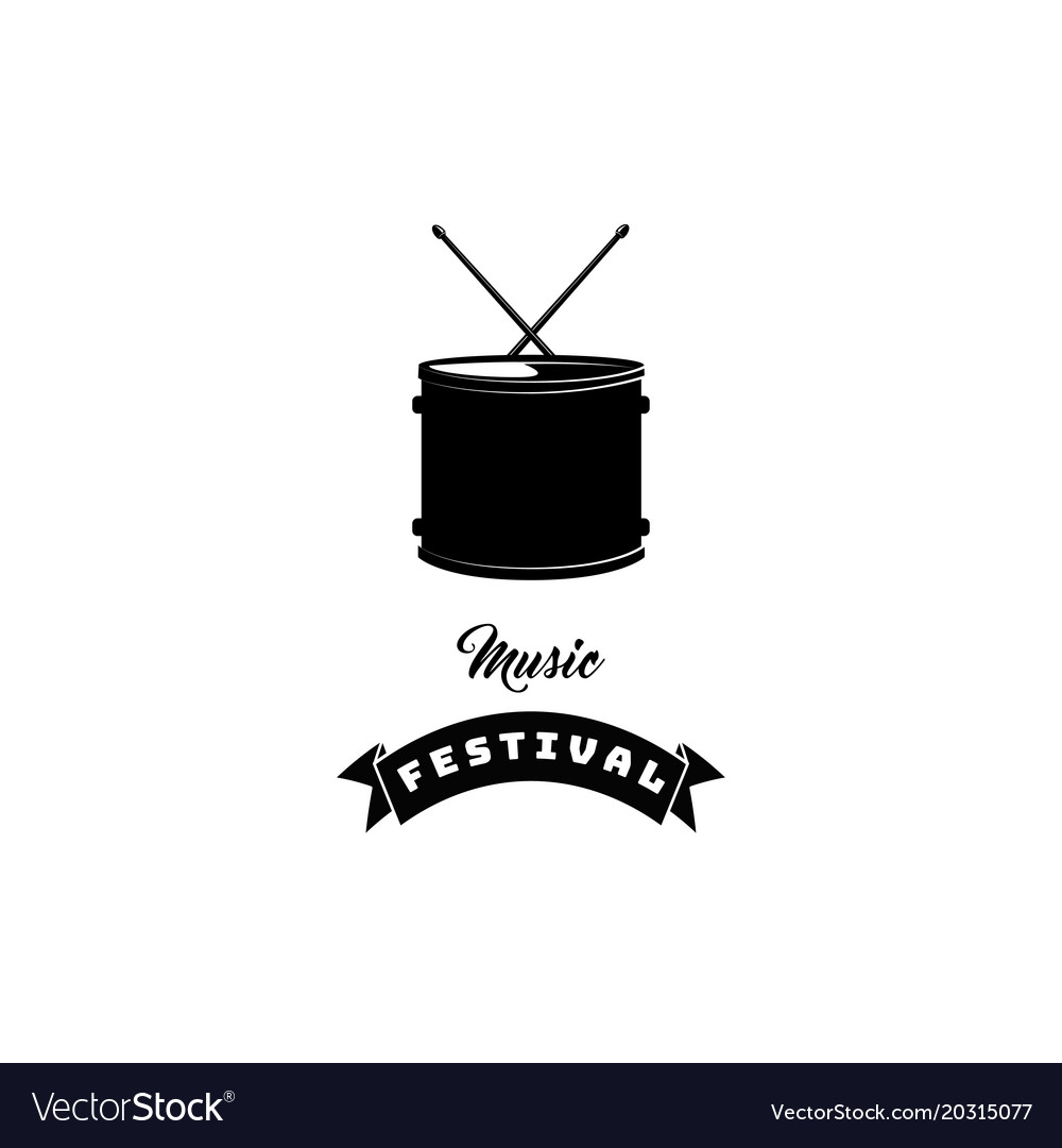 Drum icon with ribbon music festival lettering Vector Image