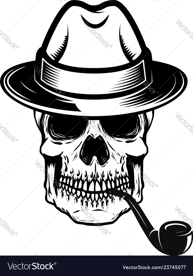 Gentleman skull with smoking pipe design element Vector Image