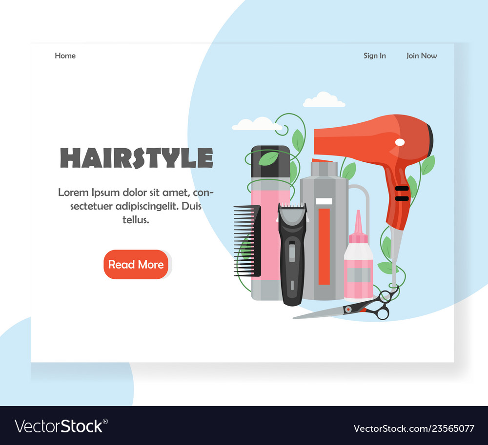 Hairstyle website landing page design Royalty Free Vector Hairstyle website landing page design Royalty Free Vector