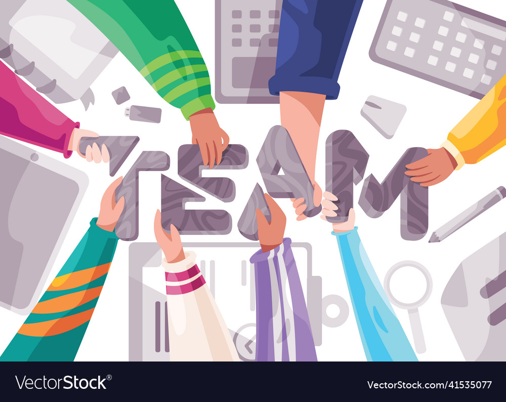 Team collaborate working together hand complete Vector Image