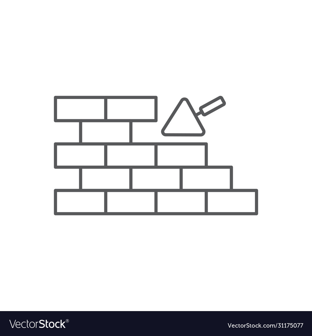 Trowel and brick wall icon symbol isolated Vector Image