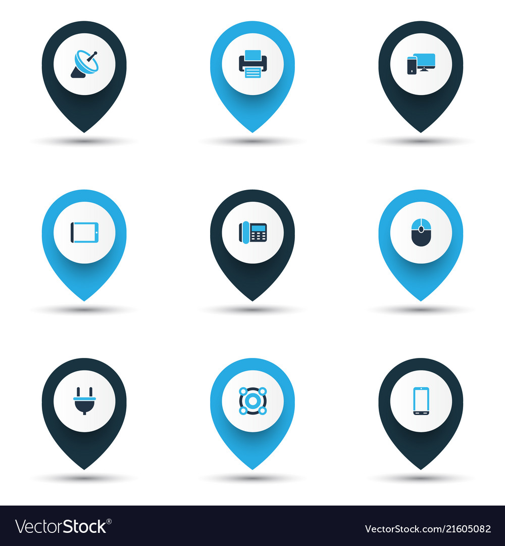 Device icons colored set with satellite computer vector image Device icons colored set with satellite computer