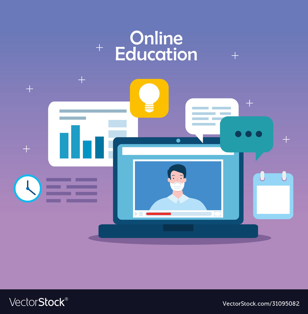 Education online technology with laptop and icons