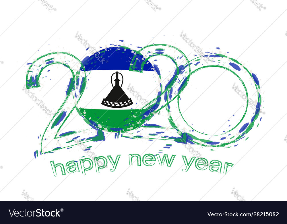 Happy new 2020 year with flag lesotho Royalty Free Vector