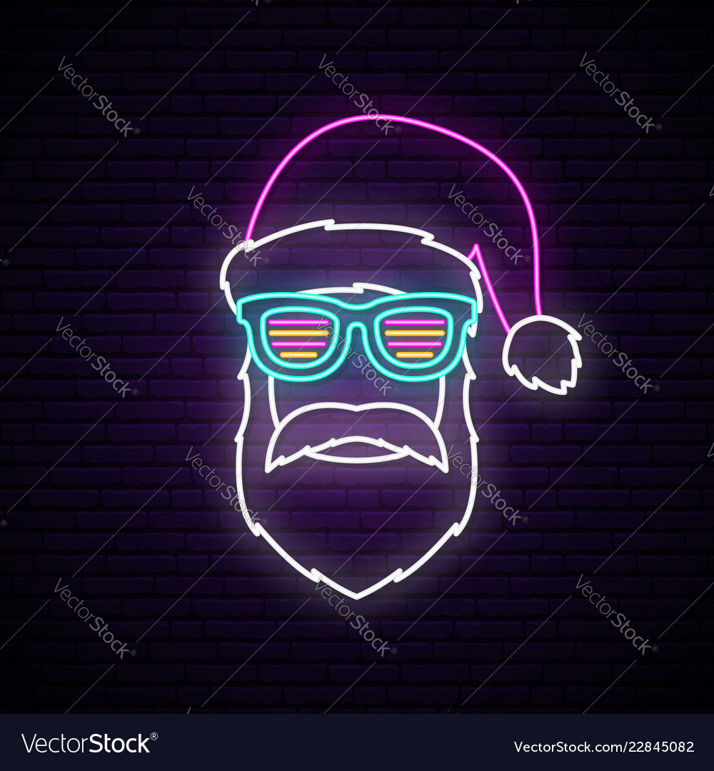 Neon signboard mit santa claus portrait