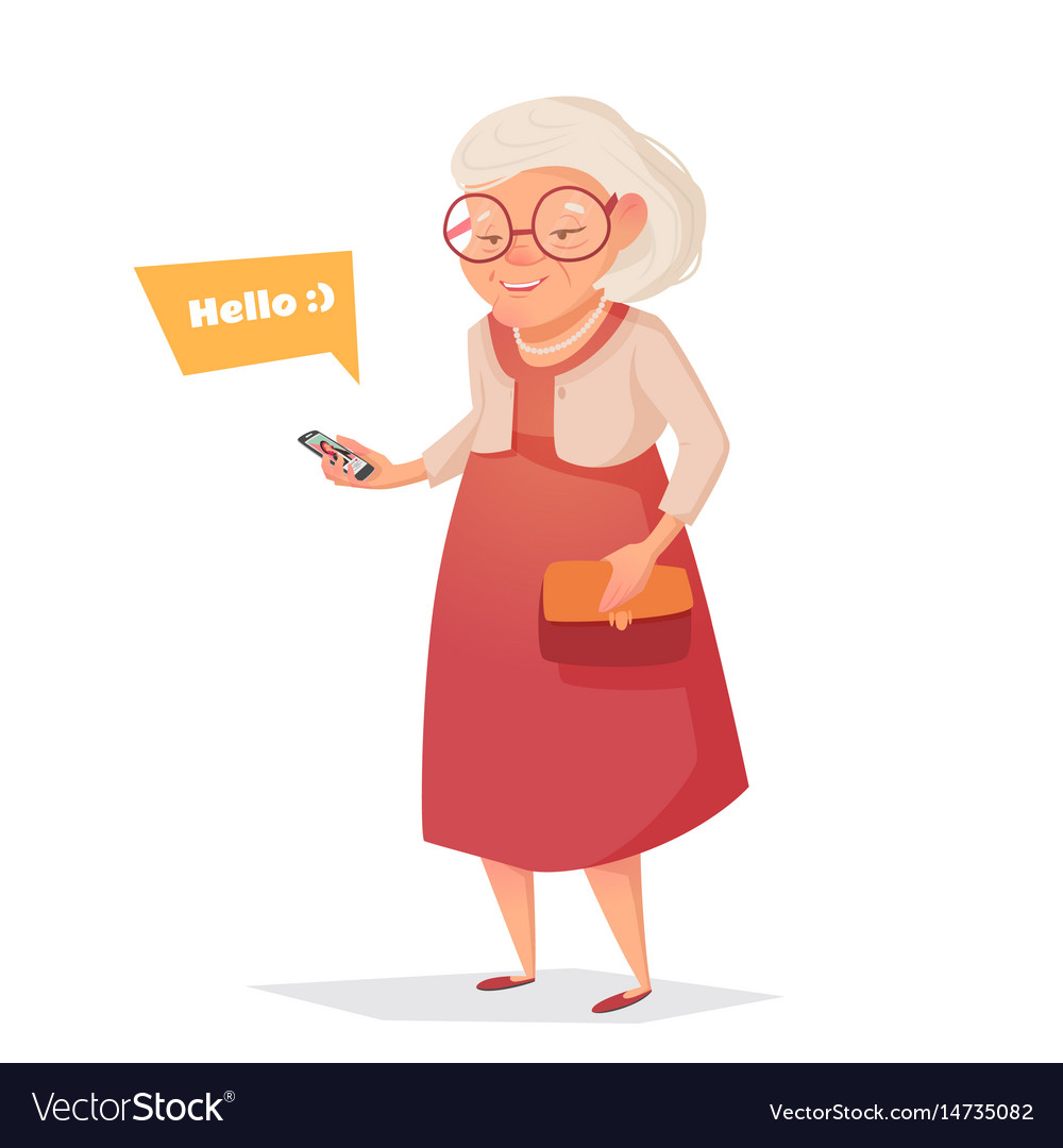 Old woman with glasses with phone. 