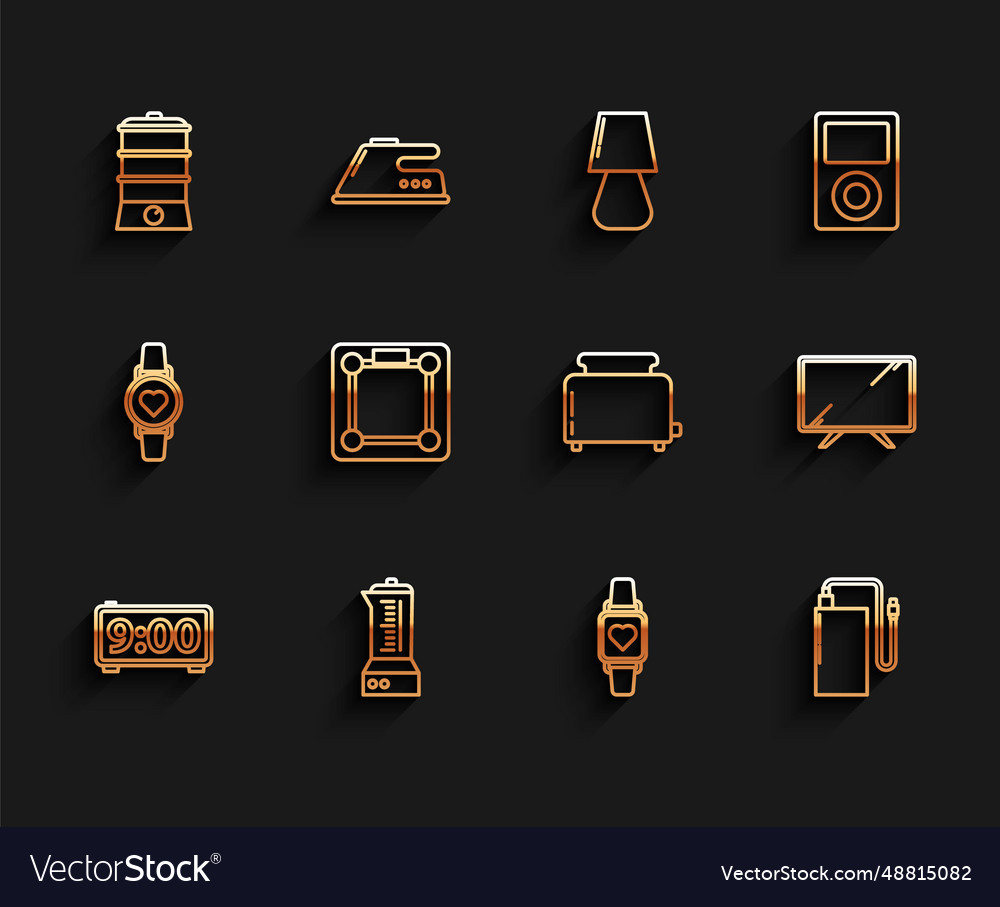 Set line digital alarm clock blender double vector image Set line digital alarm clock blender double