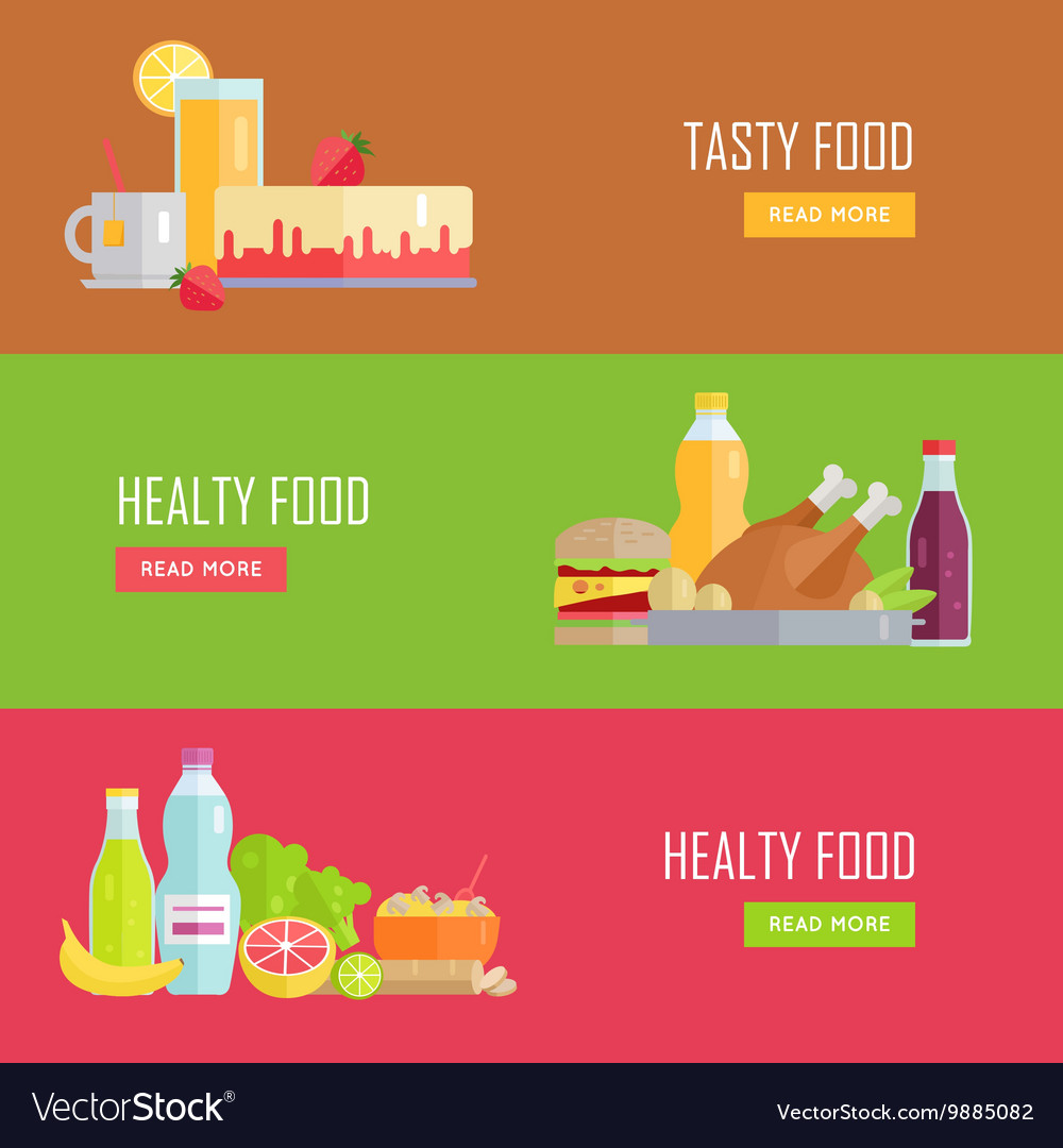 Set of tasty and healthy food web banners Vector Image