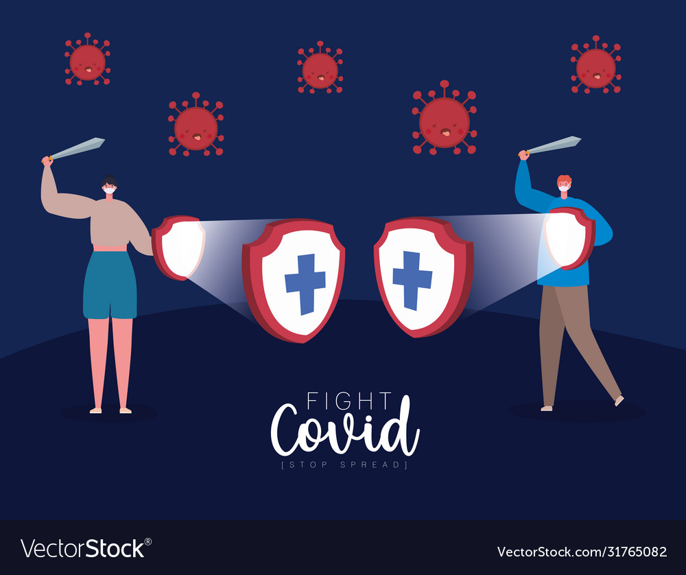 Woman and man with masks and shields and swords Vector Image