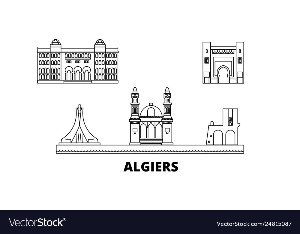 Algiers line travel skyline set outline