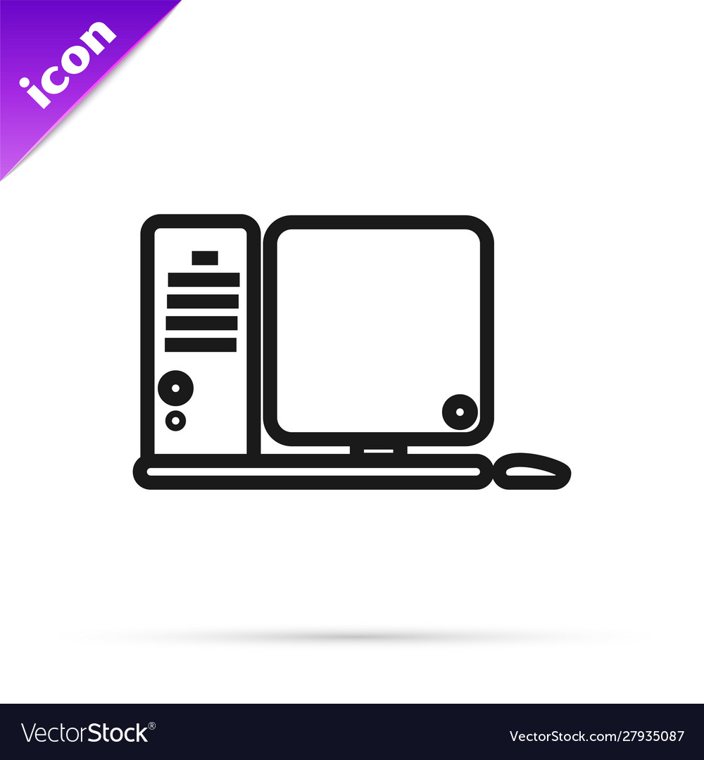 Black line computer monitor with keyboard vector image Black line computer monitor with keyboard
