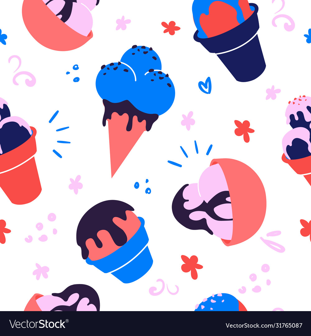 Bright ice creams vacation seamless pattern design