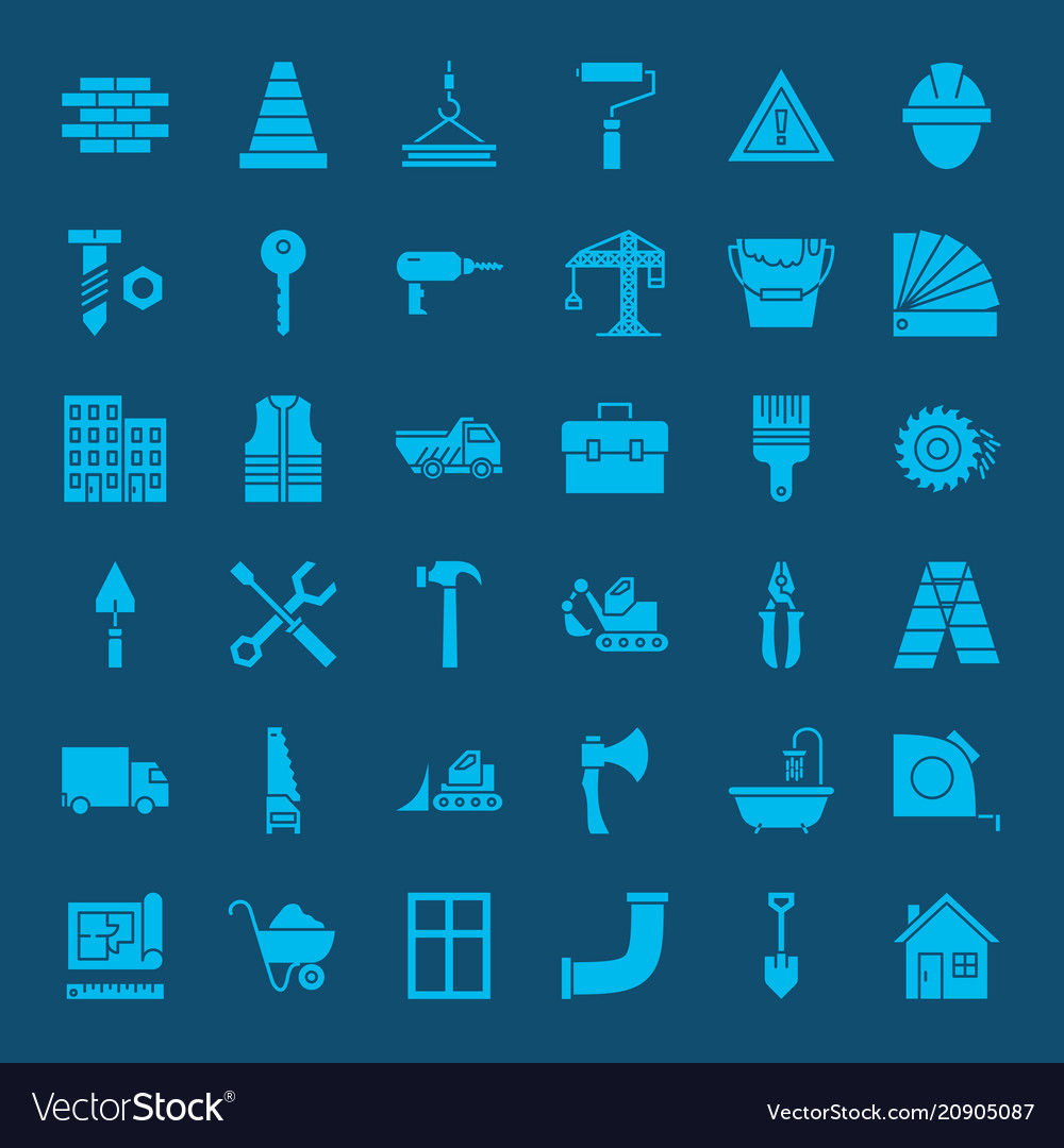 Building construction solid web icons vector image Building construction solid web icons