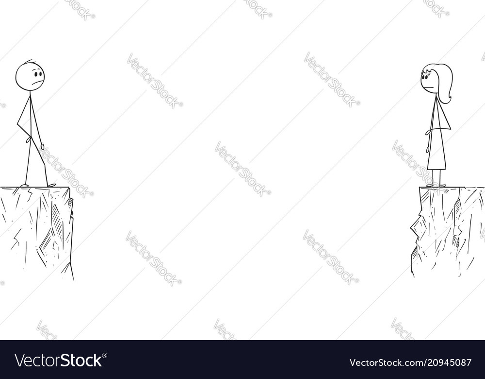 Cartoon of man and woman divided by deep chasm Vector Image