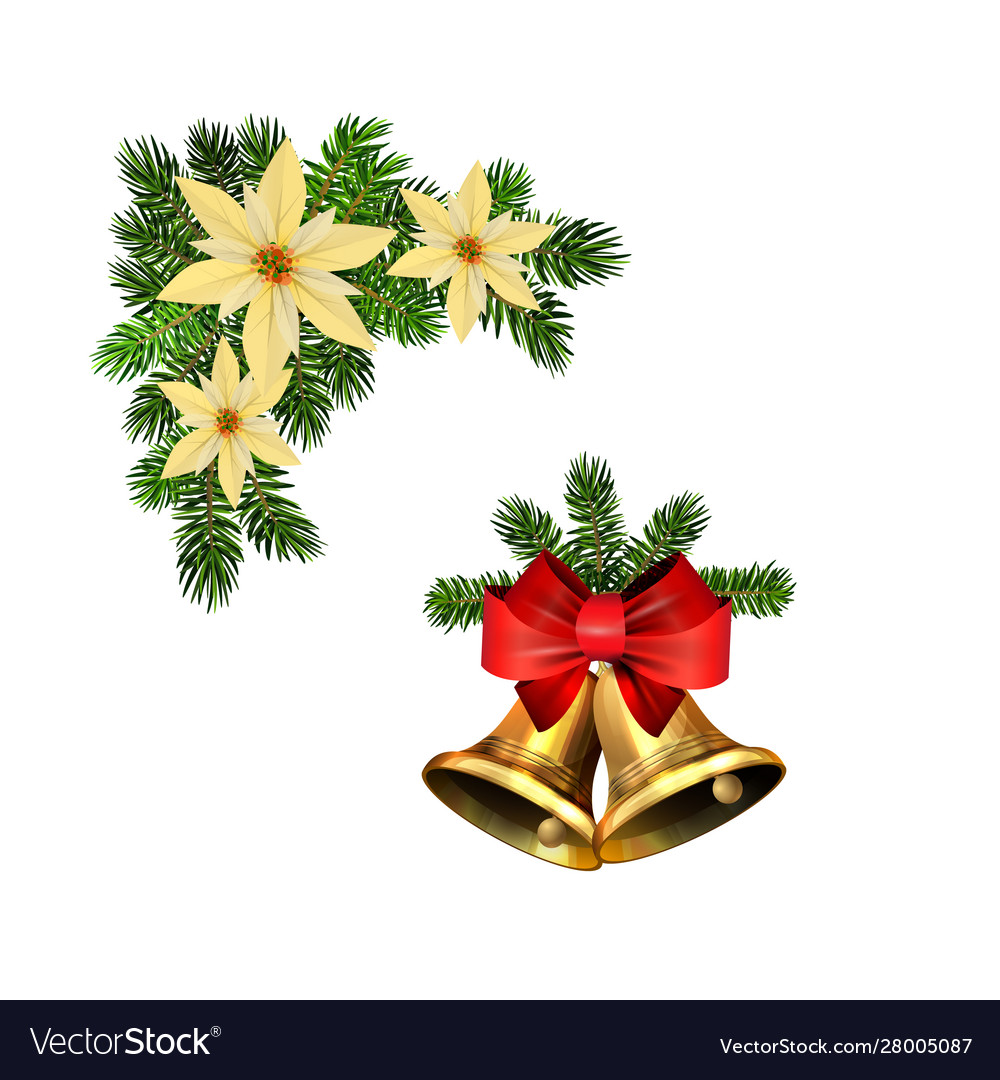 Christmas decorations with fir tree golden jingle Vector Image