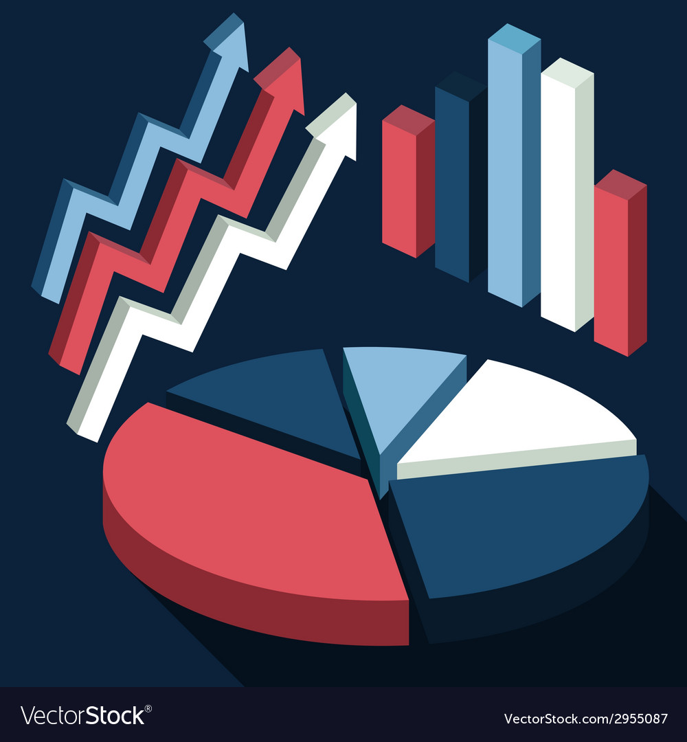 Colorful 3d pie chart graph flat design style