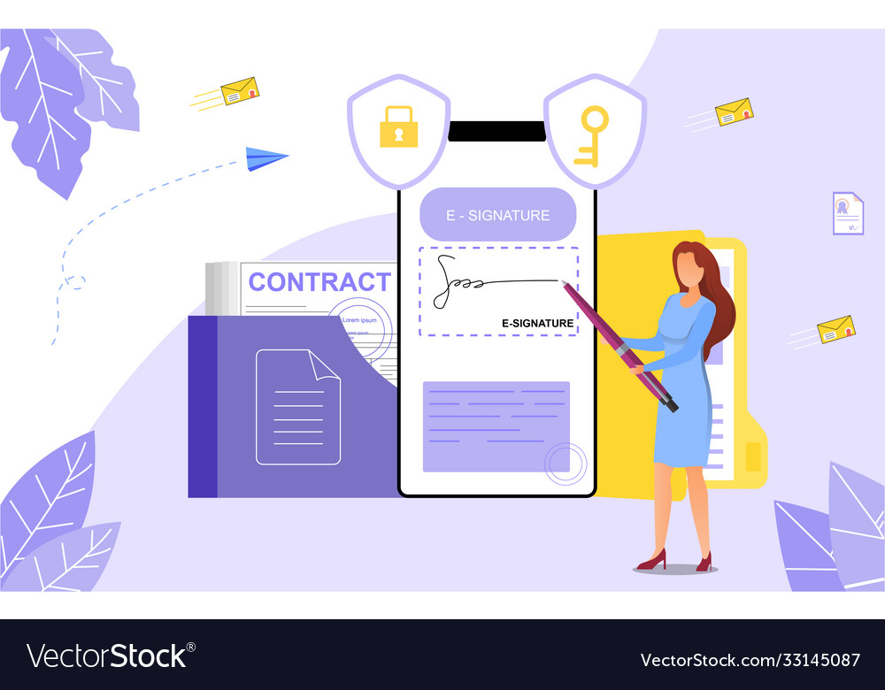 Concept e-signatures in business documents vector image Concept e-signatures in business documents