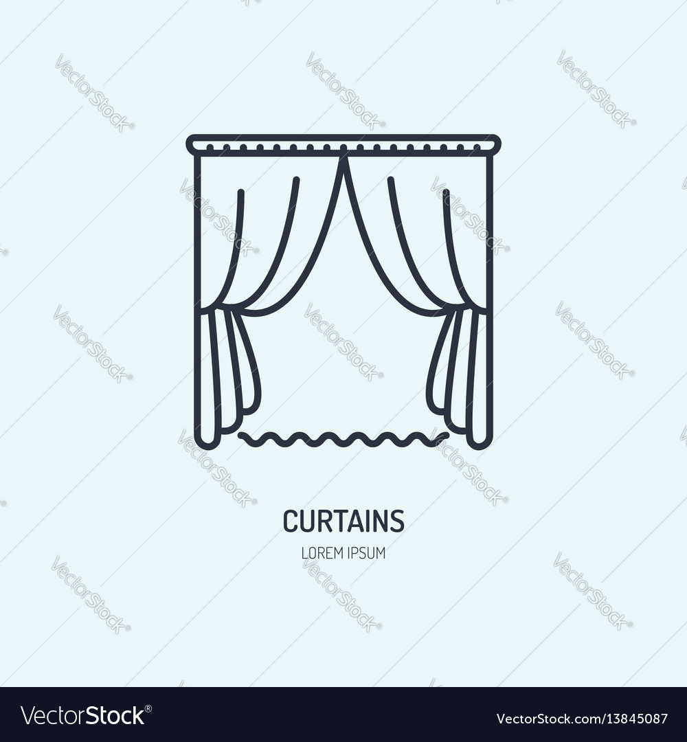 Curtains Line Icon Home Textile Cleaning Logo Vector Image