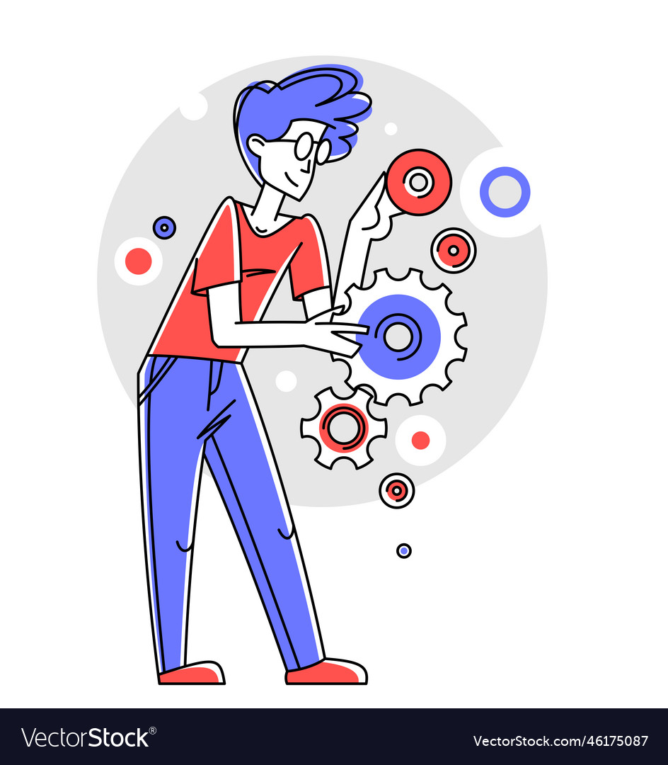 Engineer working on a project mechanic specialist vector image Engineer working on a project mechanic specialist