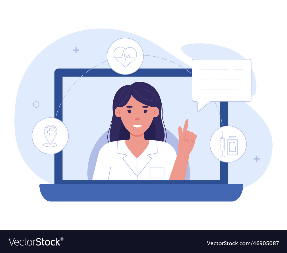 Female doctor conducts an online consultation vector image Female doctor conducts an online consultation