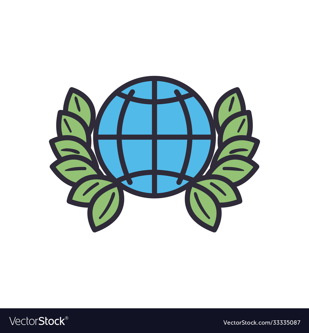 Global sphere with leaves wreath line and fill