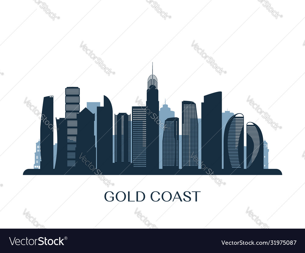 Gold coast skyline monochrome silhouette