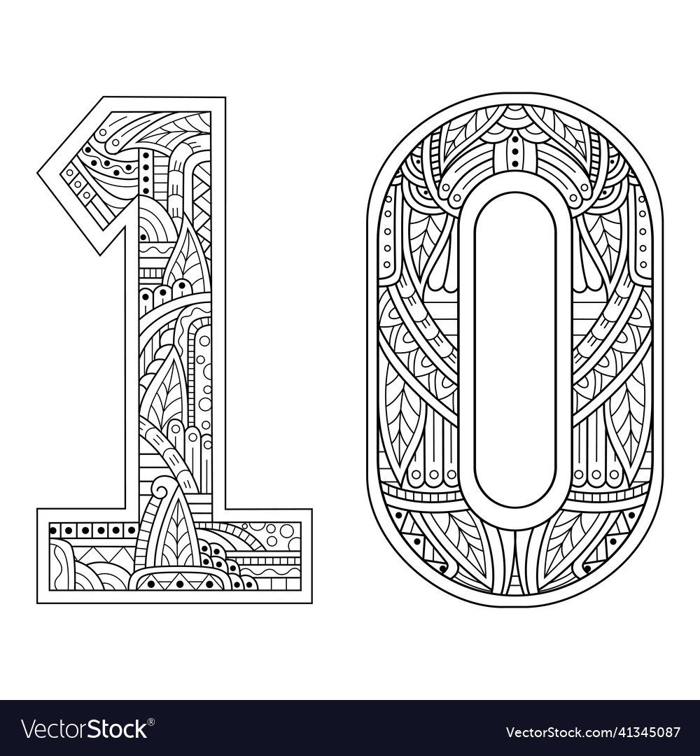 Hand drawn of number ten in entangle style