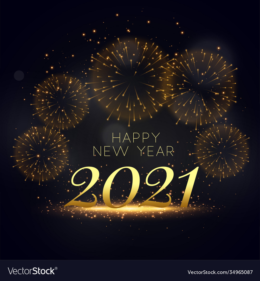 Happy new year 2021 fireworks background golden