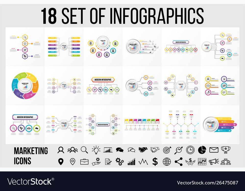 Set of infographics elements design template vector image Set of infographics elements design template