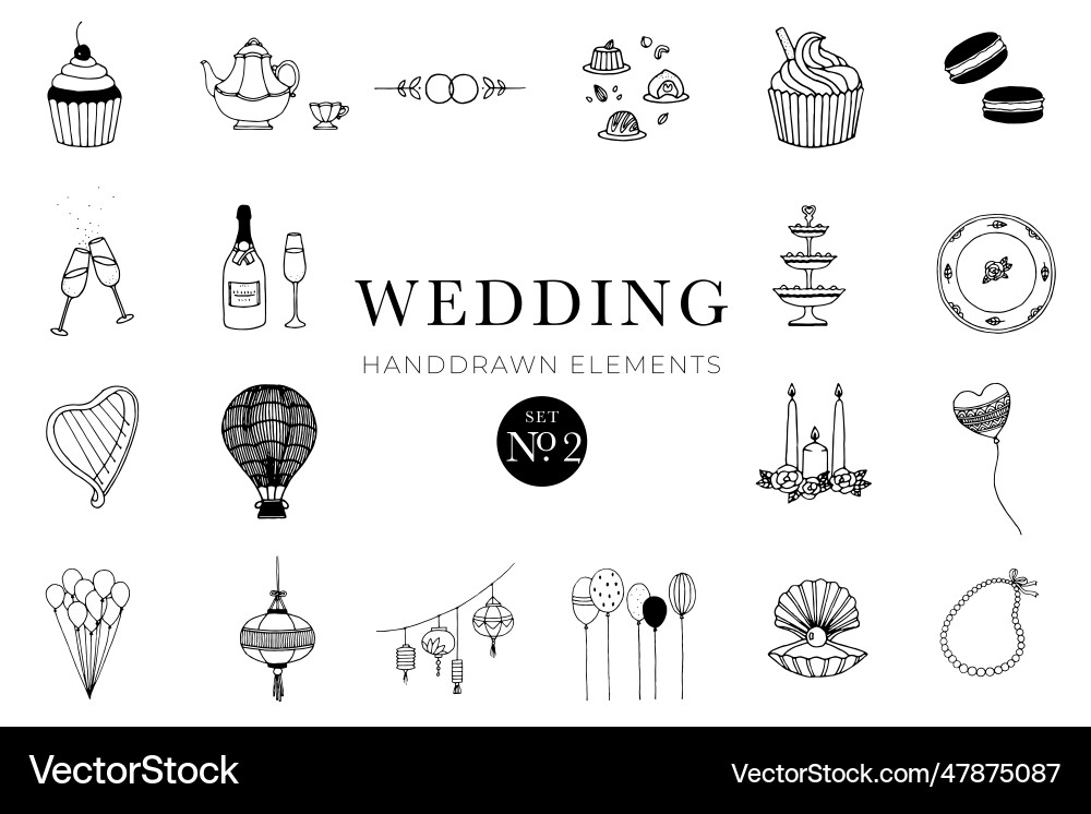 Wedding handdrawn elements set wedding Royalty Free Vector