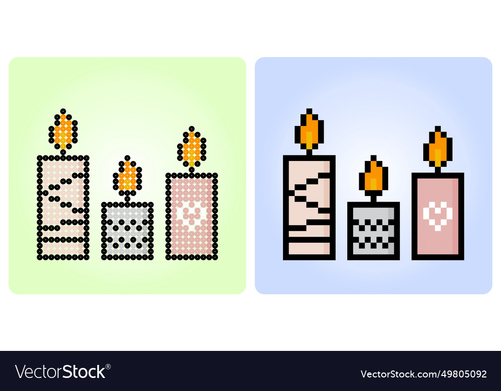 8 bit pixel candle object items for game assets