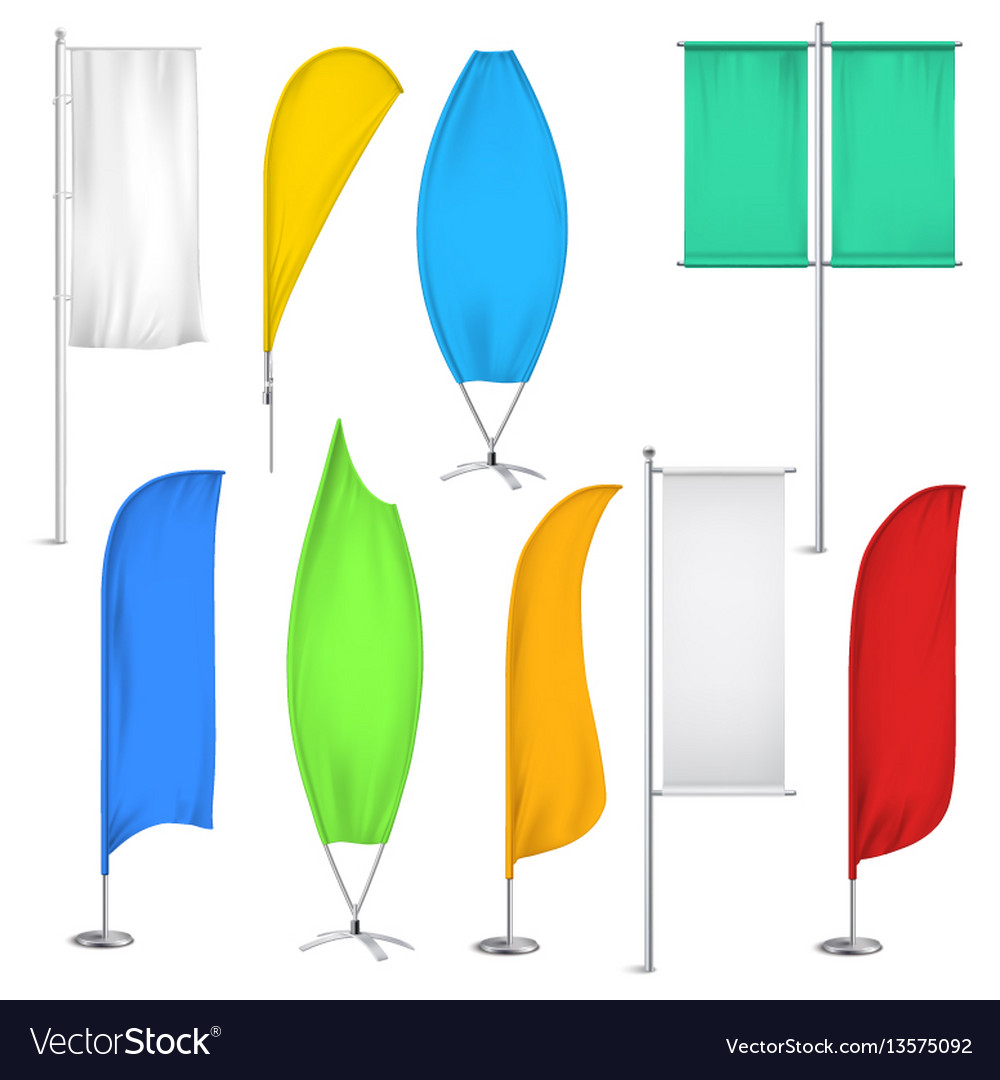 Advertisement Flags And Banners Icon Set Vector Image