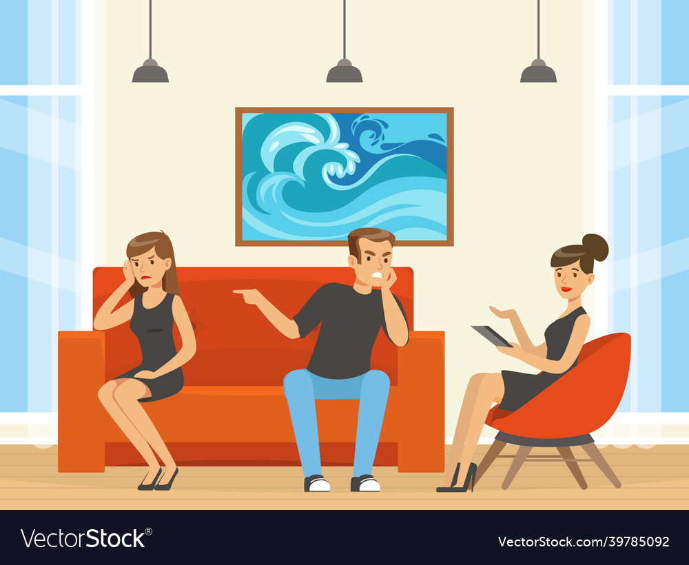 Appointment with psychologist with couple having Vector Image
