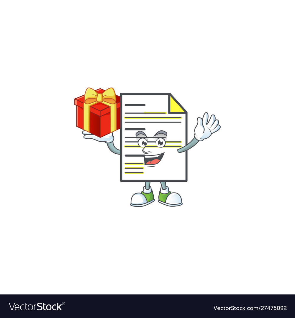 Bring gift document cartoon mascot on white Vector Image