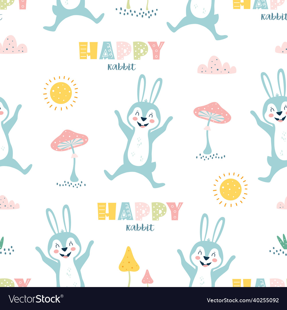 Children seamless pattern with cartoon cute rabbit