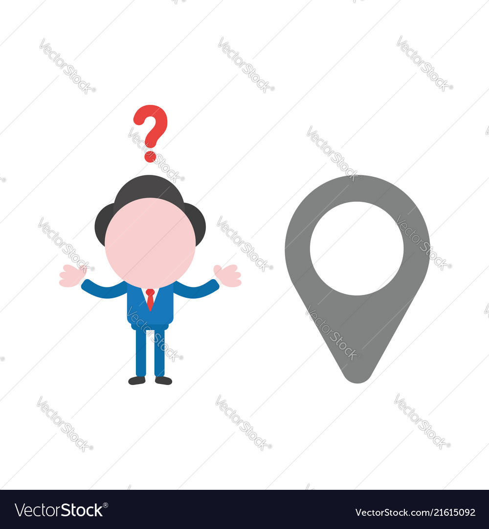 Confused businessman character with map pointer vector image Confused businessman character with map pointer