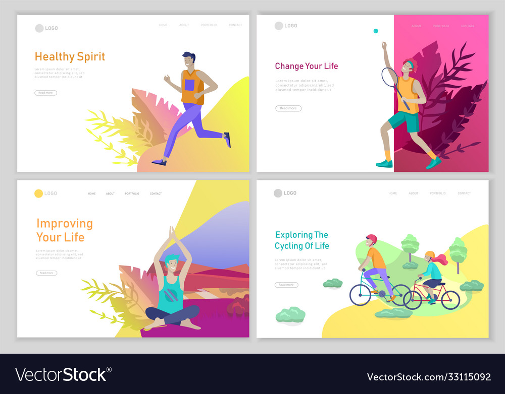 Landing page template with running man play vector image Landing page template with running man play