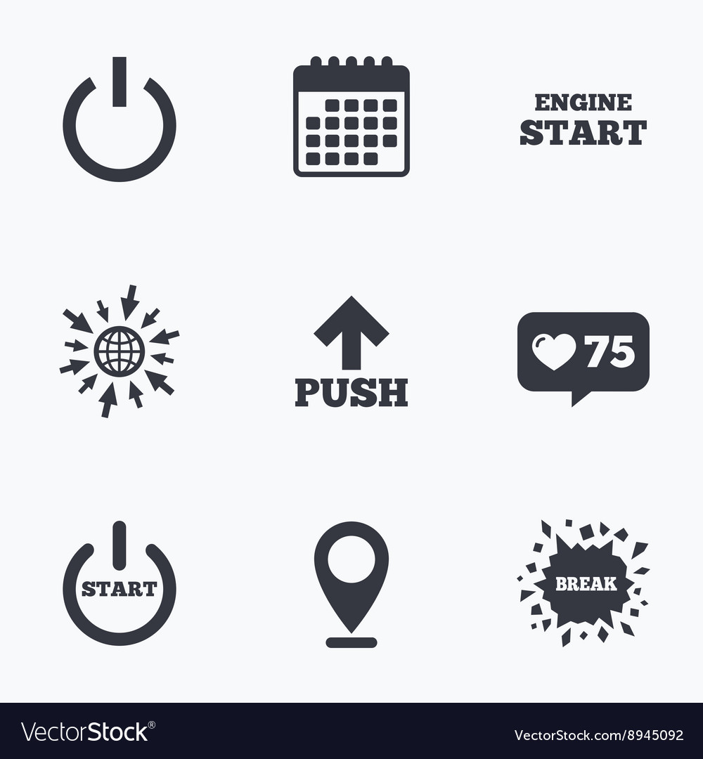 Power icons start engine symbol push arrow