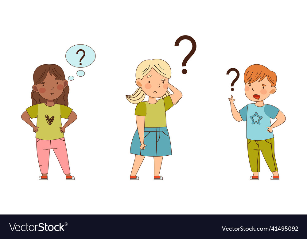 Puzzled little boy and girl with question mark