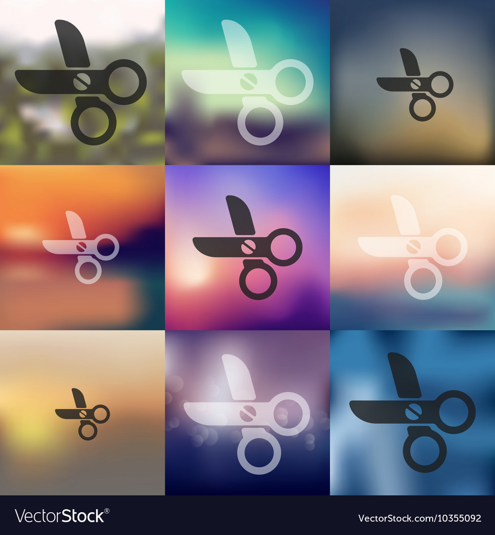 Scissors icon on blurred background