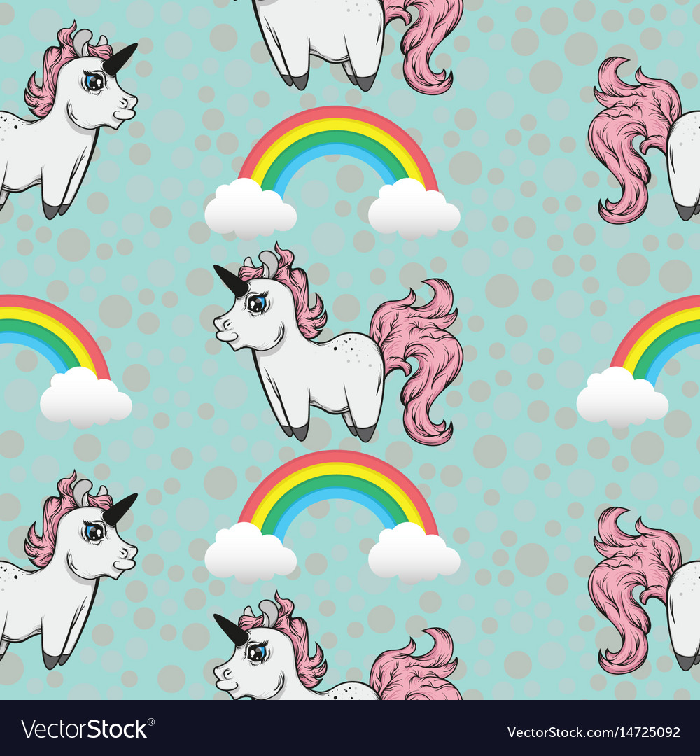 Seamless pattern with unicorns and rainbows