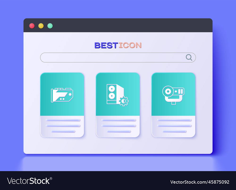 Set case of computer video graphic card and web vector image Set case of computer video graphic card and web