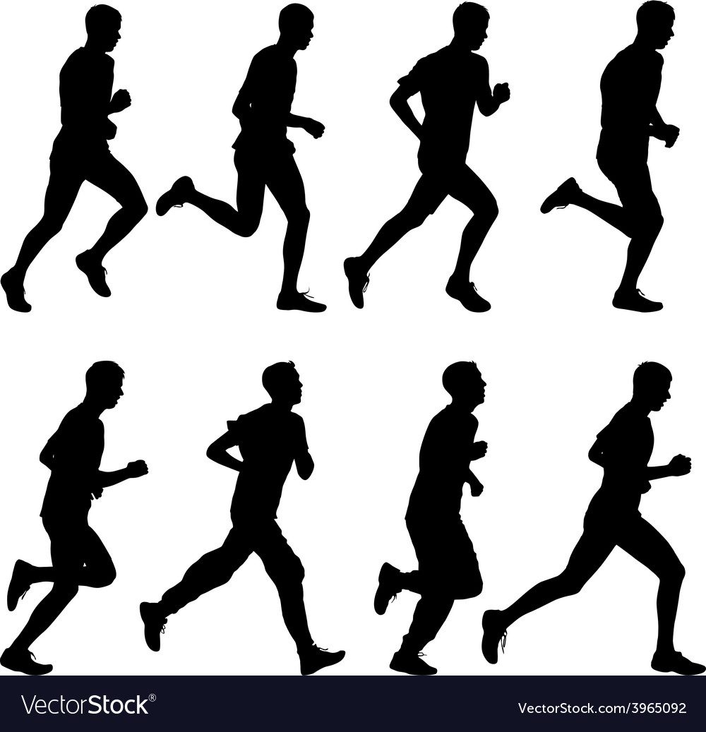 Set of silhouettes runners on sprint men