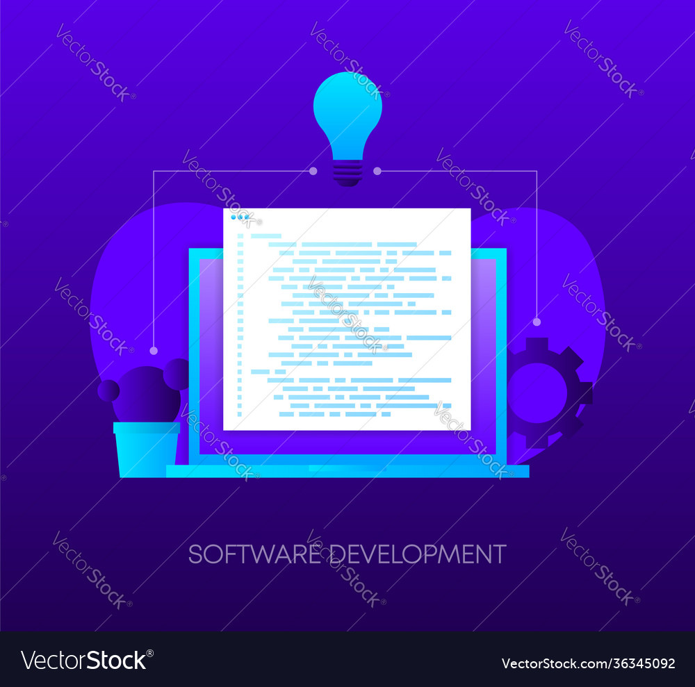 Software-Entwicklungs-Programmierkonzept auf Dunkel vector image Software-Entwicklungs-Programmierkonzept auf Dunkel