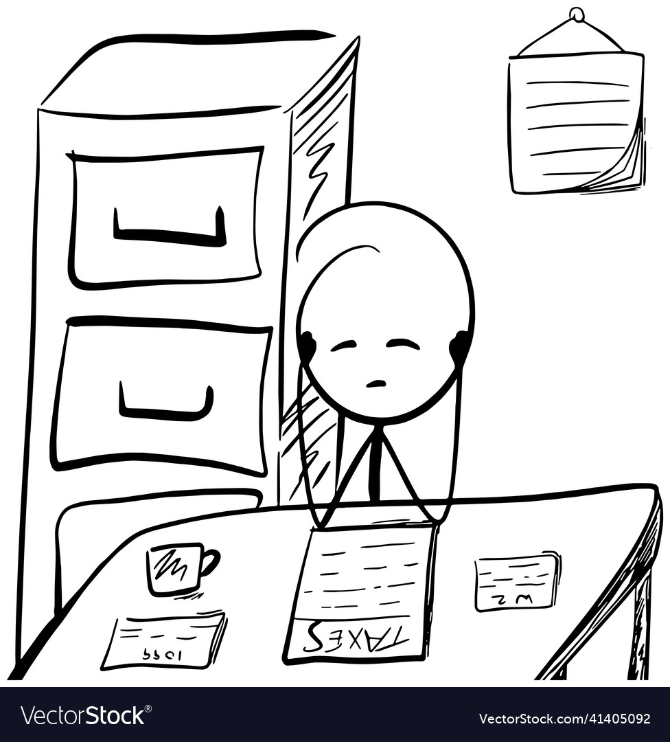 Stick figure doing taxes Royalty Free Vector Image