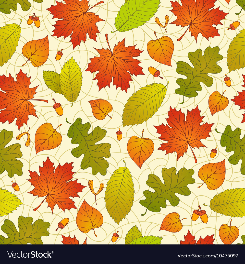 Autumn seamless pattern with seeds and leaves