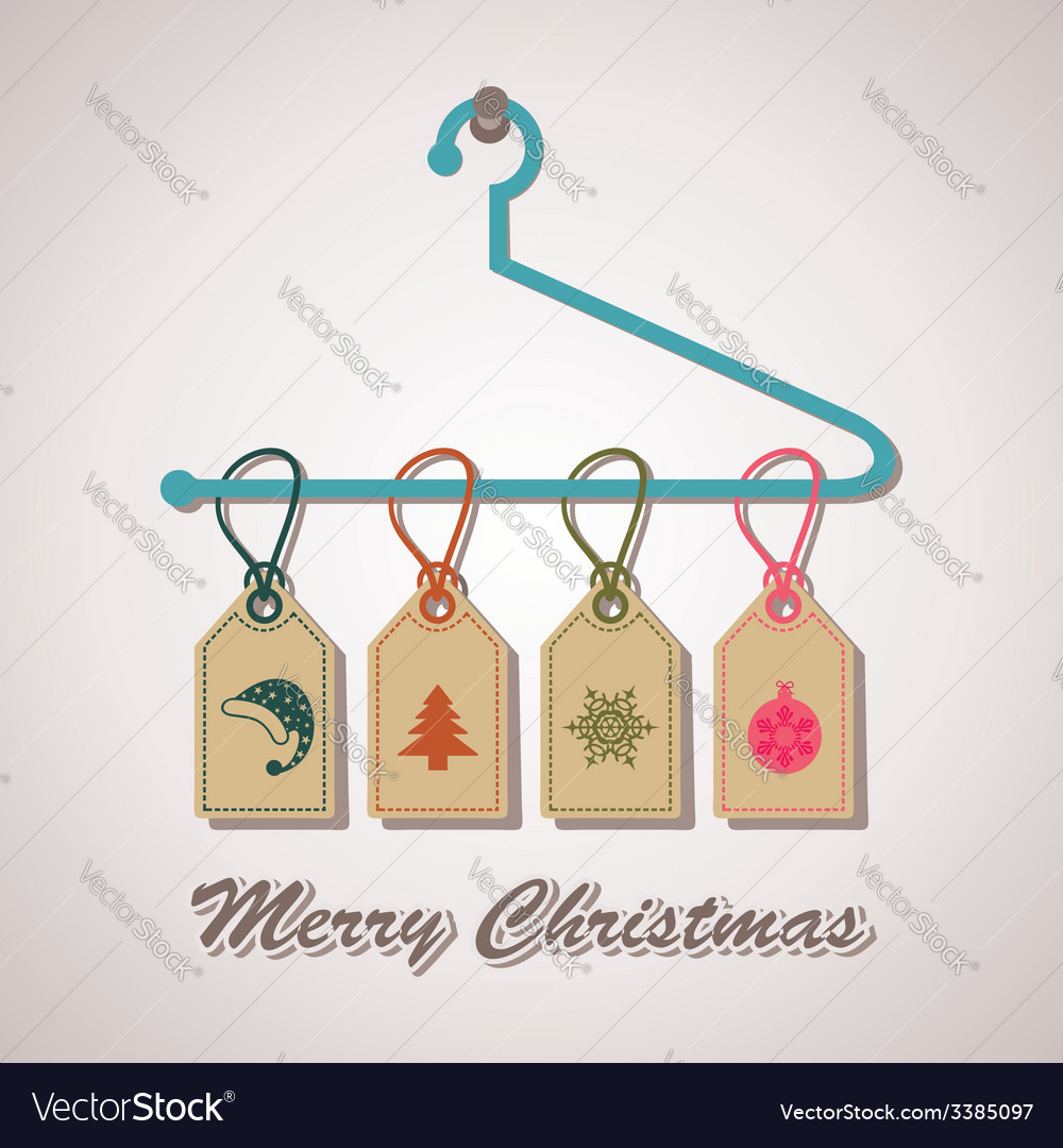 christmas icon labels hanging on a hanger vector image