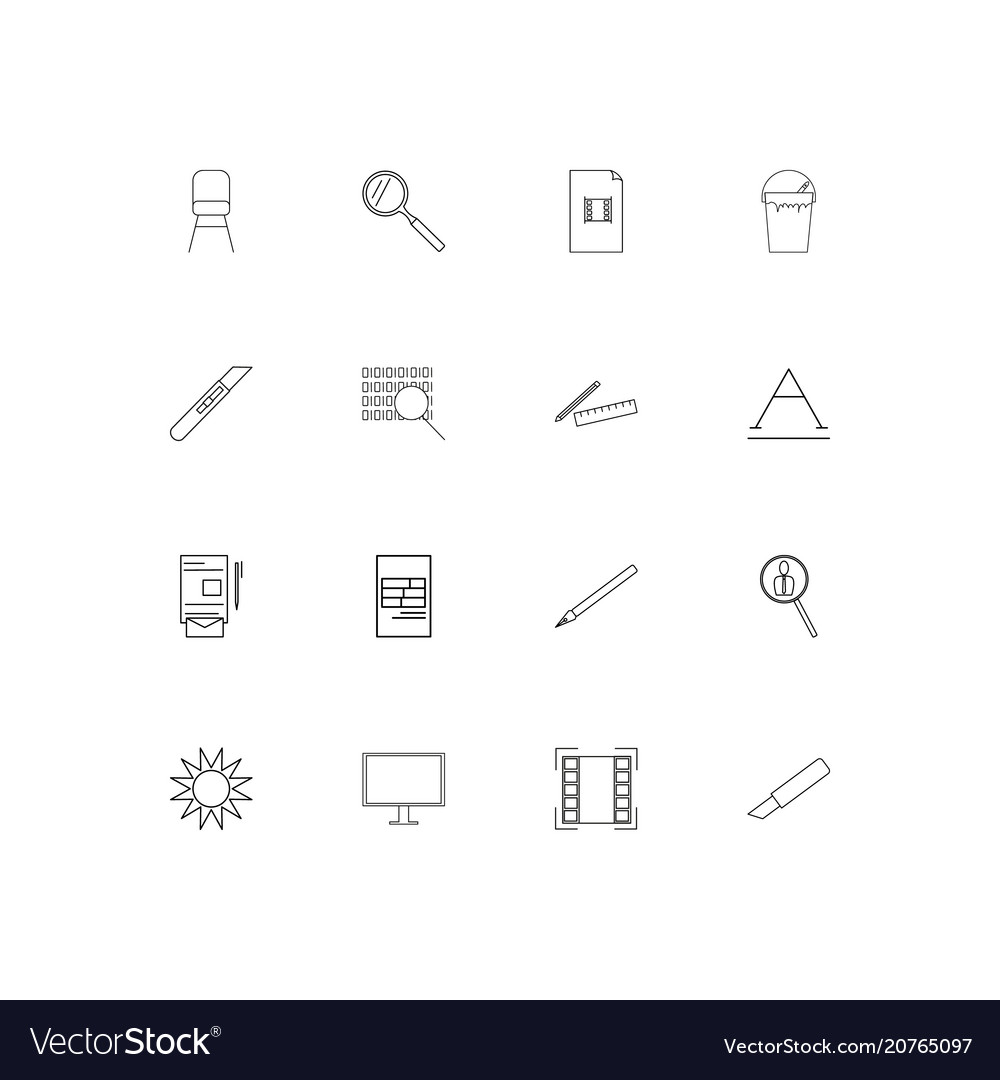 Creative process and design linear thin icons set