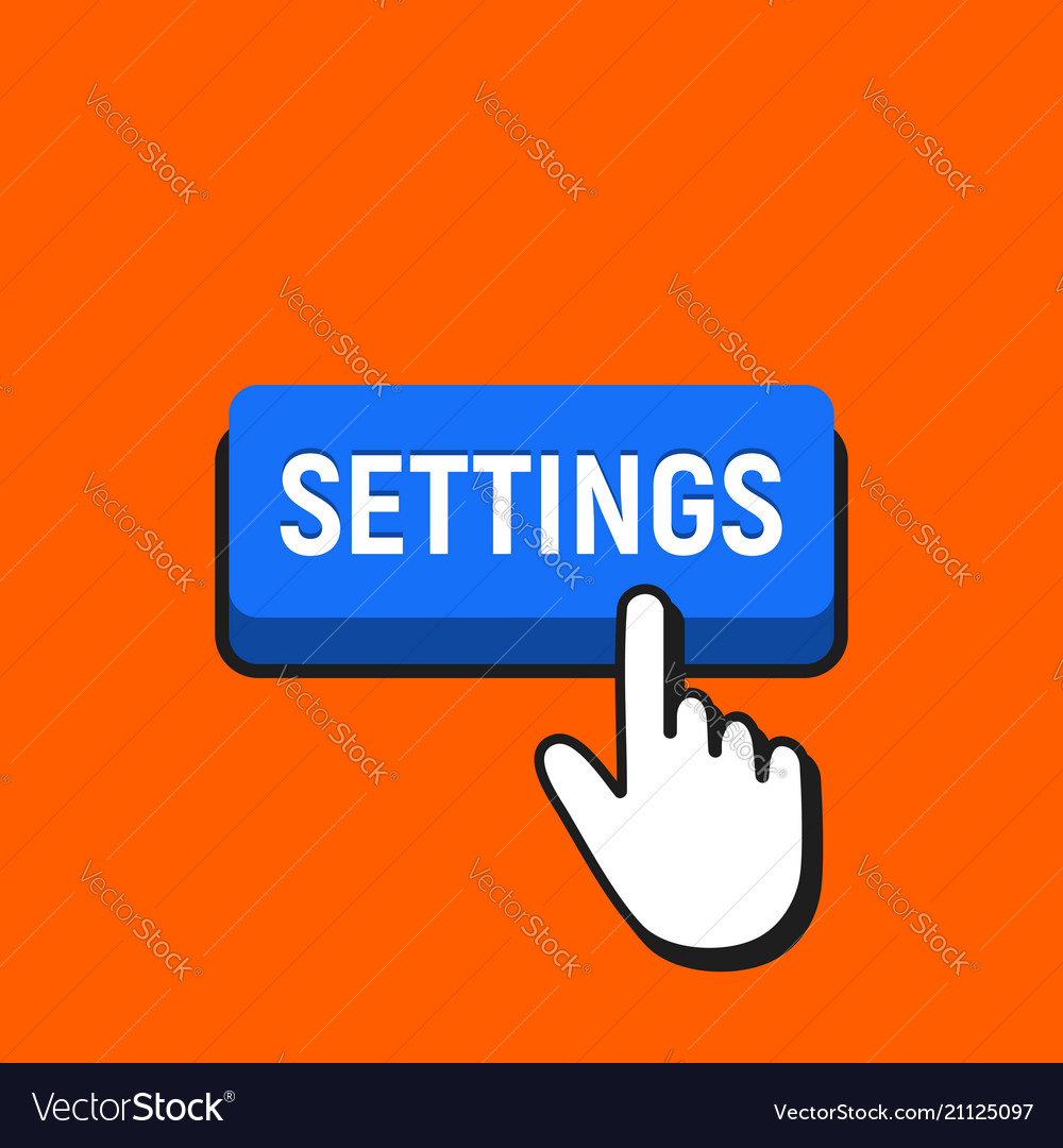 Hand mouse cursor clicks the settings button vector image Hand mouse cursor clicks the settings button