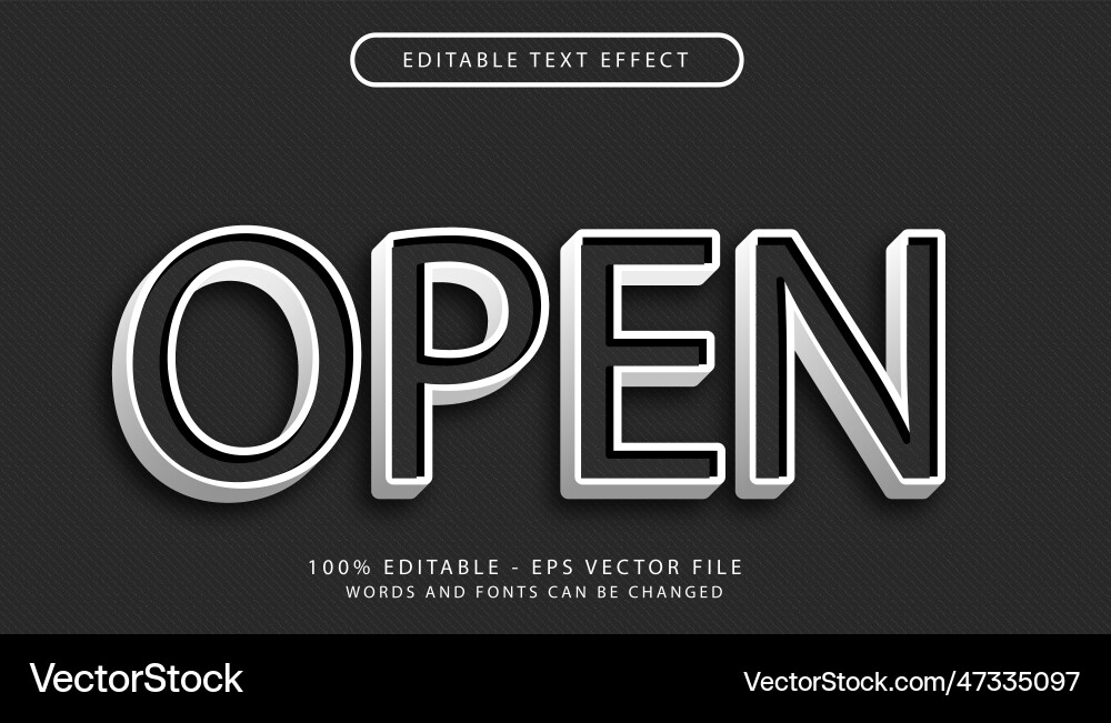 Open 3d text effect and editable Royalty Free Vector Image